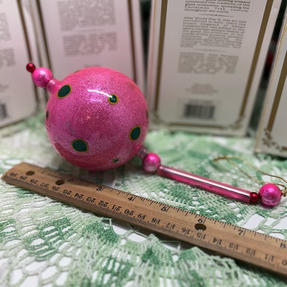 VTG KURT ADLER 6 Polka-Dot Kringle Glass Christmas Ornament Orig Box Fuchsia/Gr - Picture 16 of 16